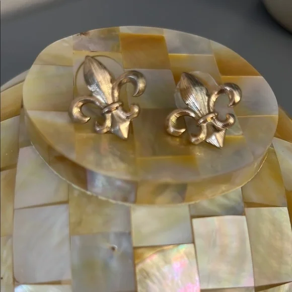 Gold Fleur-de-Lis Stud Earrings - Picture 3 of 5